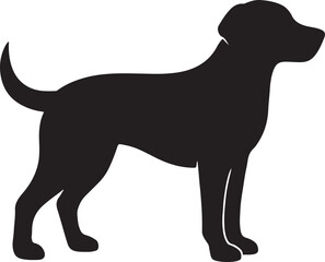 Dog standing silhouette vector illustration for pets, animals, and domestic dog design in clean black style.