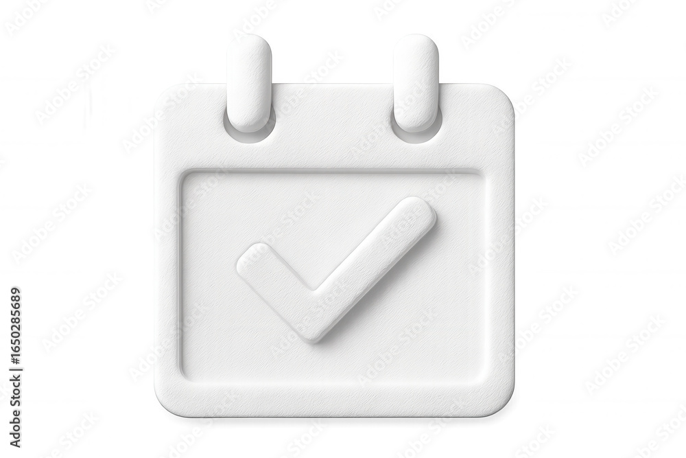 Fototapete white calendar icon displaying checked date, 3d rendered with transparent backdrop, signaling task c