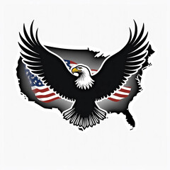 Obraz premium Patriotic USA Map and Bald Eagle Silhouette – American Flag Vector Art