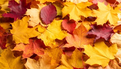 Obraz premium Nature's vibrant autumn palette unfolds with a collection of colorful leaves, celebrating the beauty and warmth of the fall season's glorious transformation.