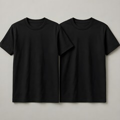 Pair of Plain Black T‑Shirts Front Display Mockup
