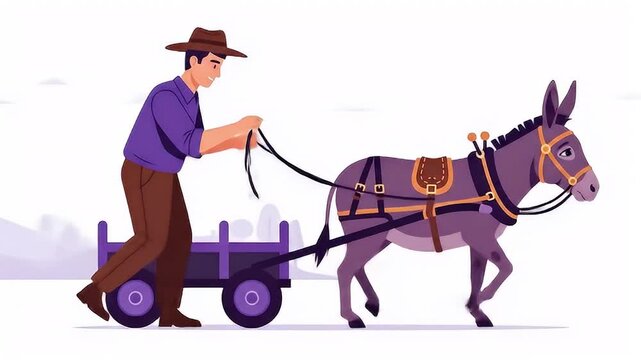 Charming rural scene of a farmer with donkey cart for agriculture or transport projects