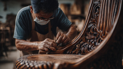 A craftsman polishing a beautifully finished wooden chair (2)