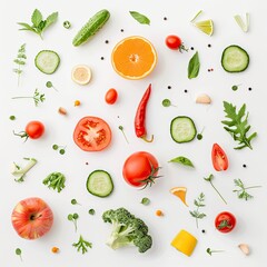 Fresh produce arranged on white background