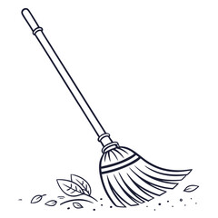 Illustration of a broom sweeping dust and dirt, a tool for cleaning isolated on white background
