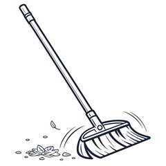 Illustration of a broom sweeping leaves, a tool used for cleaning floors and outdoor spaces, isolated on white background