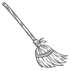 Illustration of a classic broom isolated on white background, a traditional tool for cleaning and sweeping floors