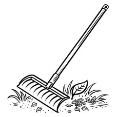 Illustration of a rake isolated on white background used for gathering leaves and debris in the garden
