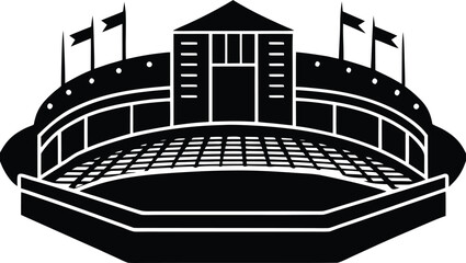 Professional Baseball Stadium Vector Silhouette Illustration Clipart