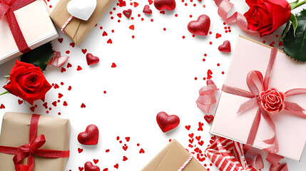 Romantic Valentine's Day gifts with roses and sparkling hearts create festive mood