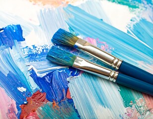 Obraz premium Colorful paint strokes and brushes