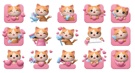 Cute Cartoon Cats Doing Chores Stickers