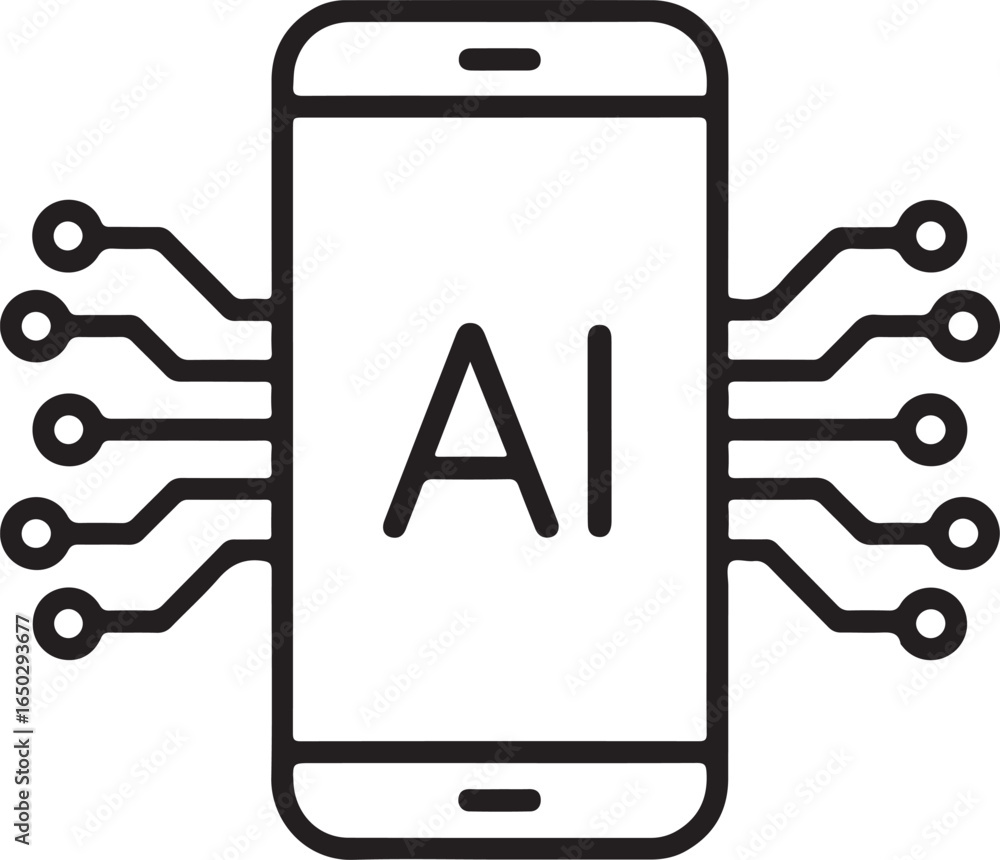 Poster smartphone with ai chip and circuit board connections representing artificial intelligence