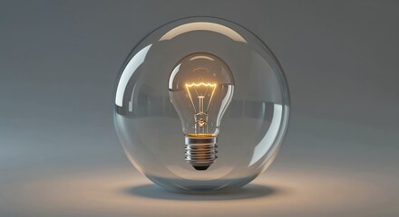 Illuminated Concept of Idea: Capturing the essence of inspiration, a bright light bulb encased within a clear, spherical glass, illuminating the concept of insight and innovation. 