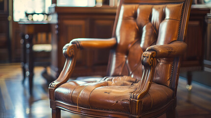 Luxurious vintage leather armchair exudes comfort and classic elegance