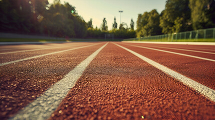 Ready for victory, track lines lead to the finish under warm sunlight