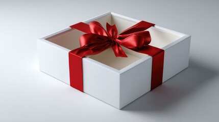 Obraz premium Empty white gift box with red ribbon
