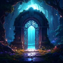 Fototapeta premium Mystical forest archway, glowing path