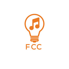 Fototapeta premium Creative Light Bulb with Music Note Logo Design for Music, Innovation, and Entertainment Branding. FCC Letter Logo. 