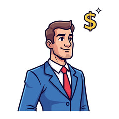 Money-Minded: A confident businessman, envisioning a gleaming dollar sign, embodies aspirations of financial achievement and prosperity.