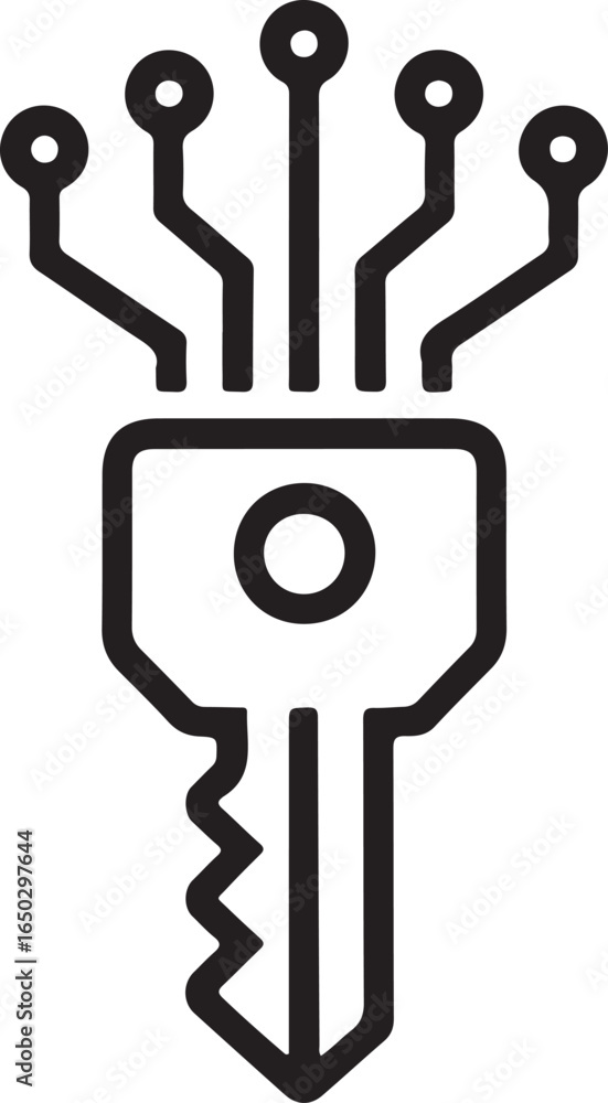 Poster digital key icon representing cybersecurity and access to technology