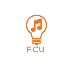 Creative Light Bulb with Music Note Logo Design for Music, Innovation, and Entertainment Branding. FCU Letter Logo.
