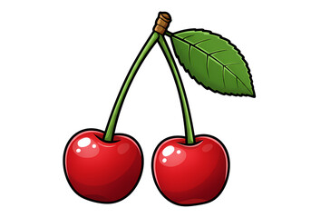 Two Vibrant Cherries with Leaf CloseUp Macro Photography of Fresh Fruit on transparent background