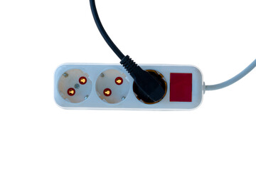 Electric Power Strip With Plugged Cable Isolated on a White Background