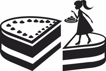 Silhouette of Woman Standing on Cake Slice Holding Small Cake dessert food