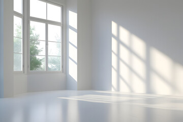 empty room with window realistic window and tree branch shadow with light blur on transparent background,Summer sunlight and shadow overlay effect