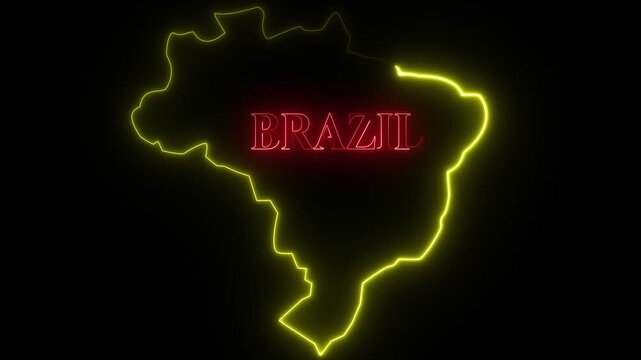 Neon outline of brazil with the word brazil in red neon