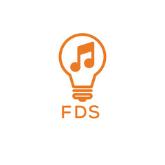 Creative Light Bulb with Music Note Logo Design for Music, Innovation, and Entertainment Branding. FDS Letter Logo.
