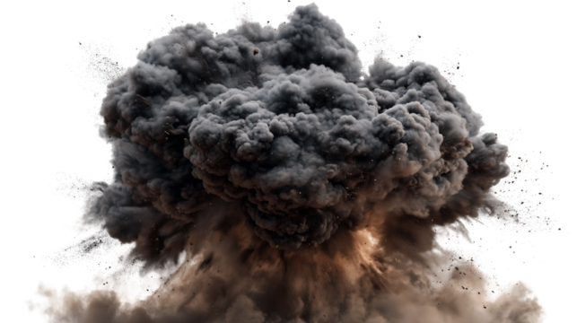 dense explosion smoke cloud on transparent backgrounds 3d render