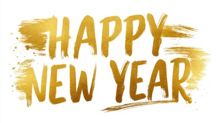 Gold brushstrokes form "Happy New Year" greeting