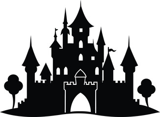 Obraz premium Magical Castle with Turrets Vector Elements Silhouette Clipart