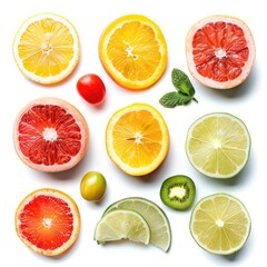 Colorful citrus fruit slices and kiwi