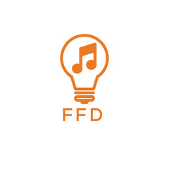 Creative Light Bulb with Music Note Logo Design for Music, Innovation, and Entertainment Branding. FFD Letter Logo.
