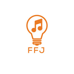Creative Light Bulb with Music Note Logo Design for Music, Innovation, and Entertainment Branding. FFJ Letter Logo.
