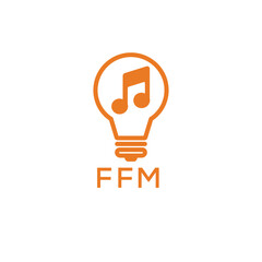 Creative Light Bulb with Music Note Logo Design for Music, Innovation, and Entertainment Branding. FFM Letter Logo.
