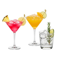 Fototapeta premium Refreshing cocktails with fruit garnish and ice