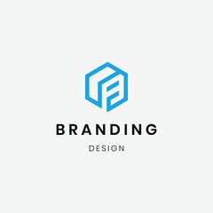 Flat design geometric letter f logo template