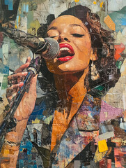 woman musician. Retro collage