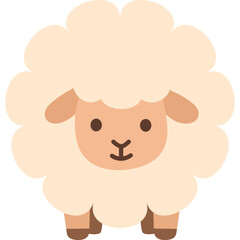 Fluffy white sheep illustration with beige face, adorable farm animal vector in flat style perfect for children’s learning or rural themes.