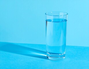 Clear glass of water on a blue background