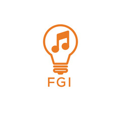 Creative Light Bulb with Music Note Logo Design for Music, Innovation, and Entertainment Branding. FGI Letter Logo.
