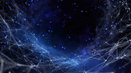 A mesmerizing digital landscape featuring interconnected lines and dots against a deep blue background, evoking a sense of depth and technology.