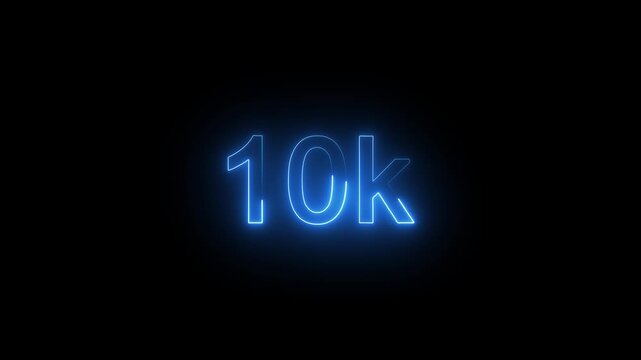 10k animation neon text effect video motion on black background. 10k Followers Celebration text animation