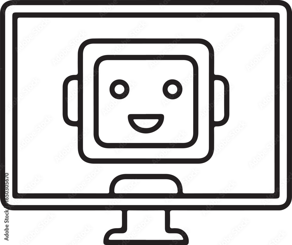 Poster friendly robot face displayed on a computer monitor screen