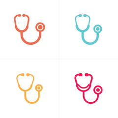 Four Colorful Stethoscope Icons Healthcare, Medical Illustrations with Teal, Orange, Yellow, and Red Colors