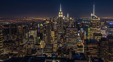 Fototapeta premium Bustling metropolis illuminates the night with soaring towers and radiating glow